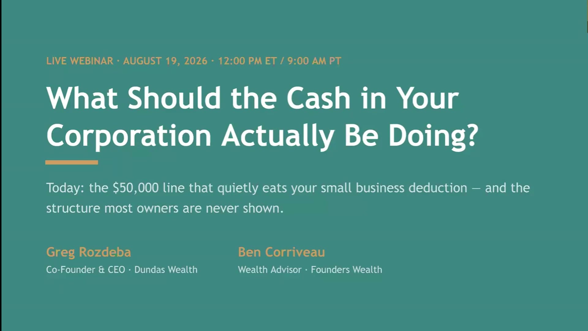 What Should the Cash in Your Corporation Actually Be Doing? — webinar replay thumbnail